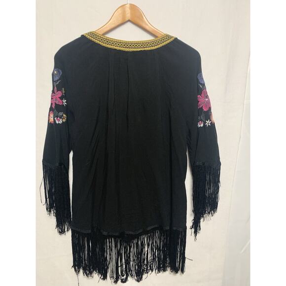 ARIAT Fringe Tunic Women's L Black Embroidered Boho Chic Native American Cowgirl - Picture 2 of 11
